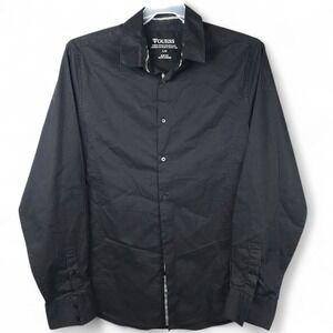 GUESS Mens Shirt Large L Slim Fit Black Long Sleeve Button Up Dress Spot